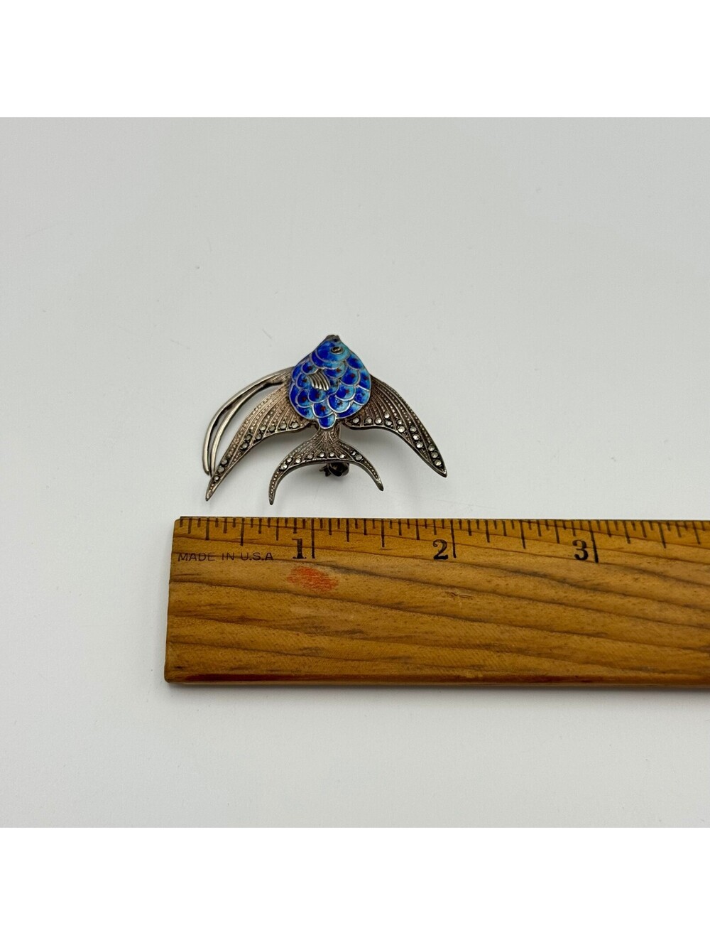 800 Silver, Enamel Fish Brooch - Picture 5 of 5